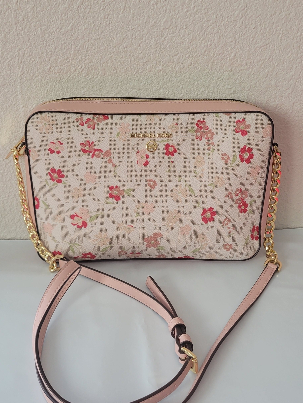 Michael Kors Pink Floral Jet Set Crossbody Bag